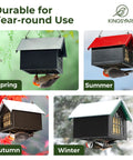 Double Upside Down Suet Feeder With Weatherproof Roof in different seasons showing its durability and bird use.