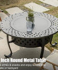 36 Inch Outdoor Fire Pit Table With Lid And Poker, Includes Two Grills For Backyard BBQ, Wood Burning Round Metal Patio Fire Pit 3 In 1 For Patio Picnic And Party, Easy Assembly And Free Replacement Accessories on a patio