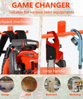 Heavy Duty Backpack Storage Rack With Hose Holder And Dual Hooks Wall Mount For Lawn Tools Space Saving Organizer in use