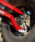 Heavy Duty Arched Boxed Rear Radius Arms For Polaris RZR XP Turbo And XP 4 Turbo 2016 Plus Red, installed on rear wheel