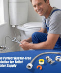 Heavy Duty Half Inch Toilet Angle Shut Off Valve Kit With 12 Inch Supply Line Plug And Play Setup for bathroom plumbing.