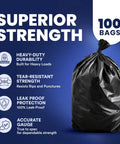 Beefy Heavy Duty 55-60 Gallon Contractor Trash Bags, 1.2 Mil Black Puncture Resistant, showcasing durability and tear resistance.