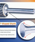 SA-3 Double Cut Tungsten Carbide Rotary Burrs One Quarter Inch Shank with R-shaped connection detail