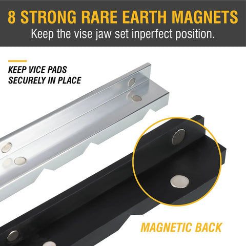 Two Pack Magnetic Vise Jaws Set With Scratch Free Anodized Aluminum Jaw Detail Showing Magnetic Back for Secure Placement