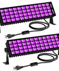 Two 100W LED Black Light Bars with IP66 waterproof build and 6ft cord switch for neon glow fluorescent posters and body paint.