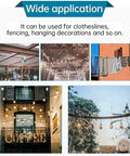 Wide application of eye bolts for clotheslines, fencing, and hanging decorations in various outdoor setups.