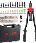 Rivet Nut Tool Kit 16 Inch With Toolless Head Change Includes 12 Metric And SAE Mandrels And 176 Piece Rivet Nut Assortment