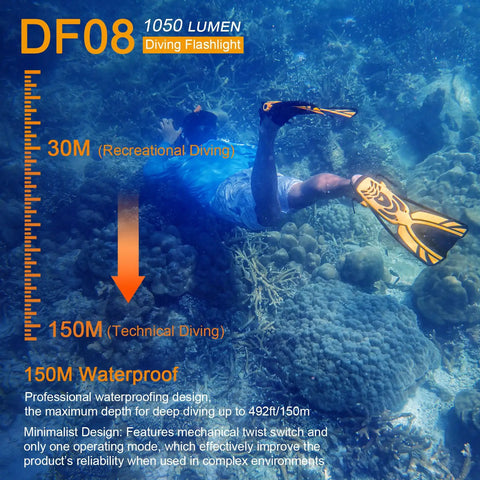 Scuba diver using Waterproof Scuba Diving Flashlight With 1050 Lumens, Focused 9 Degree Beam, Deep Water 150m Rating, IPX8 Underwater Light