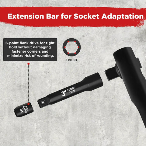 Beast Mode Impact Socket Set With Three Eighths Inch Drive Fifty Piece SAE And Metric 6 Point Sockets extension bar in focus.