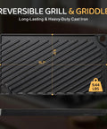 Reversible Cast Iron Grill And Griddle Pan 16.7 By 9.5 Inch Preseasoned Flat Top for Oven Stove Campfire with Easy Grip Handles