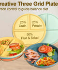 Set Of 8 Unbreakable 9 Inch Divided Plates For Adults With Portion Control, BPA Free Plastic Dinner Plates in stack and separated
