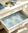 Vintage Blue Floral Damask Peel And Stick Wallpaper For Kitchen Cabinets Rad Self Adhesive Contact Paper Rolls in drawer.