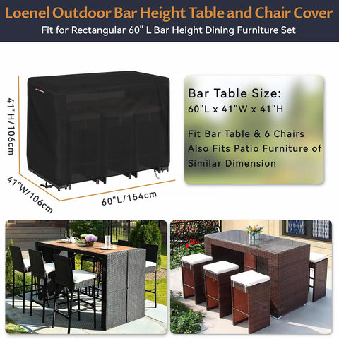 Outdoor Bar Height Table Cover Waterproof 60 Inch Long Rectangular Patio Furniture Cover For Tall Bar Tables And Outdoor Dining Sets Heavy Duty 600D Oxford PU Back Fabric 100 Percent Waterproof