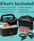 Electric Heated Lunch Box For Adults 100W Portable Food Warmer 1.5L Stainless Steel With 12 24 110V shown with accessories