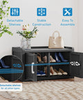 All-Weather Resin Outdoor Shoe Storage Cabinet With Barn Doors And Entryway Bench No Fuss Waterproof And UV Resistant Indoor Outdoor Use Adjustable Shelves For Entryway Hallway Bedroom Or Living Room Black shown with open doors and shoes inside