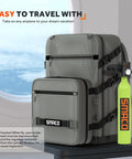 Scuba Diving Backpack With Detachable Small Bag For Travel Holds Mini Scuba Tanks, rugged and weatherproof by airplane window