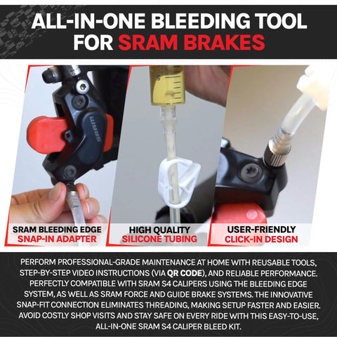 Bleeding Edge Adapter Tool For SRAM Brake Bleed Kit And DOT 5 1 Flow Caliper Fitting in use with silicone tubing and caliper