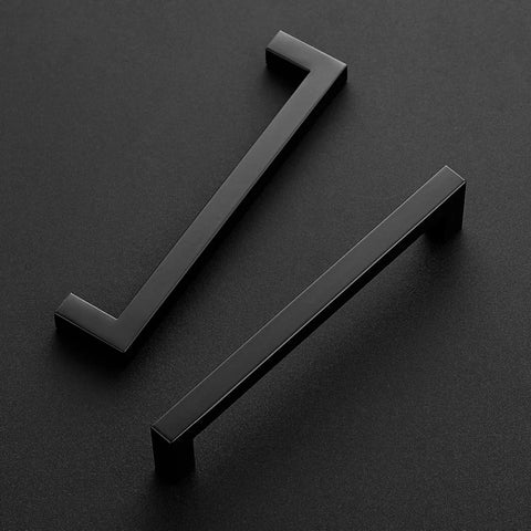 10 Pack 6-1/4 Inch Square Cabinet Handles Matte Black Drawer Pulls for Kitchen Cabinets, top view on black surface.