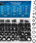 1010 Piece Rubber O Ring Kit With 22 Sizes Universal O Ring Set for automotive faucets pressure washers plumbing sealing repair oil gas air applications heat resistant, open box display showing assorted black O-rings.