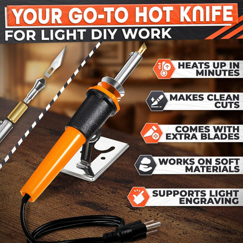 Awesome Hot Knife Plastic Cutter Tool Set With 30W Power And 55 Inch Long Cable includes a hot knife for clean DIY cuts.