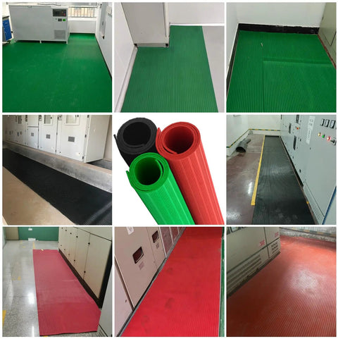 Heavy Duty Insulated Rubber Floor Mat Non Conductive Workspace Essential With Top Notch Non Slip Grip To Keep Ya Safe From Electric Shock Hazard Industrial Grade Power Tile Rock Solid vibrant green and red mats in industrial settings