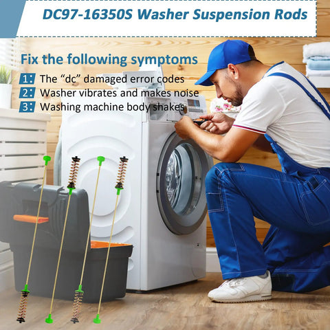 Replacement Suspension Rods 26 4In for Samsung Washers fixing vibration issues with technician next to washer