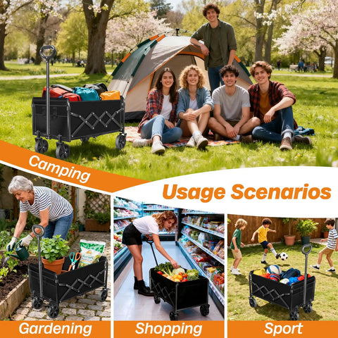 One Second Fold Collapsible Utility Wagon Cart With Wheels Portable 360 Pound Capacity Foldable Wagon for camping and gardening