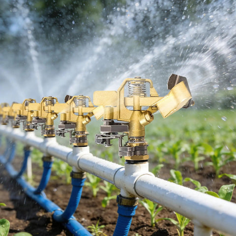 2-Piece Half-Inch All-Metal Brass Impact Sprinkler Heads With Heavy-Duty Build 360 Degree Adjustable Coverage Long-Range Lawn And Garden Irrigation Sprinkler For Wide-Area Watering installed on lawn