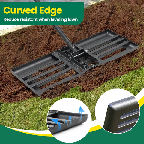 Heavy Duty Leveling Rake For Lawns And Gardens With Five Foot Adjustable Handle Foldable 30 By 10 Inch Yard Tool