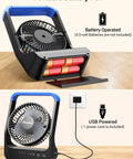 5 Inch Battery Powered Desk Fan with D cell battery compartment and USB option for camping and travel