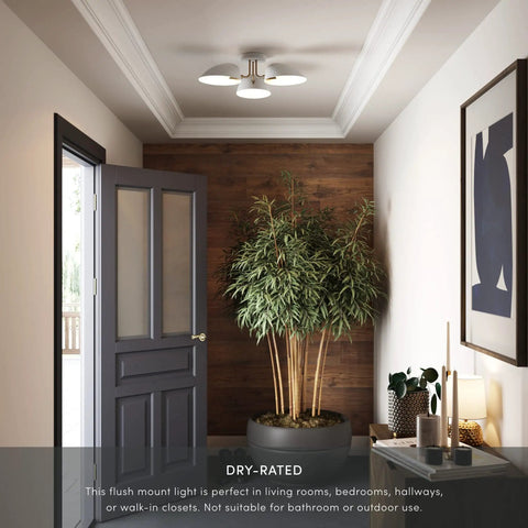 Ophelia Dope Modern Farmhouse 3 Light Semi Flush Mount Ceiling Light in hallway with matte black finish and clear glass shades
