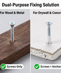 Top Shelf Carbon Steel Wood Screws Assortment Kit With Zinc Plated Finish And Drywall Anchors in wood and drywall applications.
