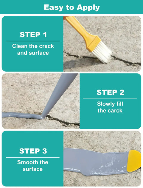 Application steps of Heavy Duty Self Leveling Concrete Crack Filler For Driveways, Patios And Garages, Universal Cement Repair Sealant For Asphalt Brick Tile And Metal, All In One Masonry Patch With Super Grip Formula 4.4 Lb.