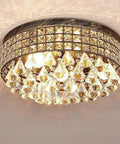 4 Light Traditional Crystal Chandelier In Bronze Drum Ceiling Light Fixture With Round Metal Shade And Raindrop Crystals illuminated