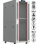 Beefy 42U Server Rack Cabinet With 35 Inch Depth Free Standing IT Enclosure Air Control System Four Cooling Fans PDU Glass Door