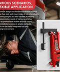 Floor Jack Wall Mount With Handle Holder For Easy Garage Storage And Quick Access Heavy Duty Jack Holder And Hydraulic Trolley Stand Accessory installed on wall
