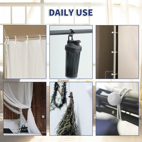 Tough As Nails 6 Inch Ball Bungee Cords Set with UV Resistant Elastic Ties securing various items indoors and outdoors.