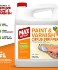 Citrus Paint Stripper Gel For Wood And Metal Surfaces Quick Acting One Application Formula in a gallon jug with citrus scent.