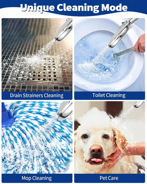 High Pressure Handheld Shower Head Kit With 3 Settings And Jet Mode 59 Inch Stainless Hose cleaning drain, toilet, mop, pet care