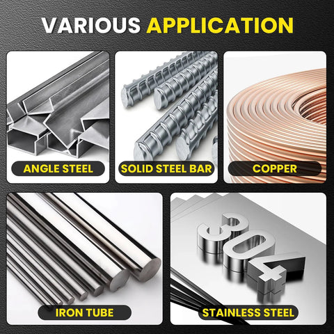 VOISEN 4-1/2 in cut-off wheel collage; metal materials: angle steel, solid steel, copper, iron tubes, stainless