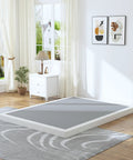 Heavy Duty Queen Box Spring Low Profile Bed Base Featuring Reinforced Steel Support Slats And Silent Frame Design, showcased in a bright bedroom.