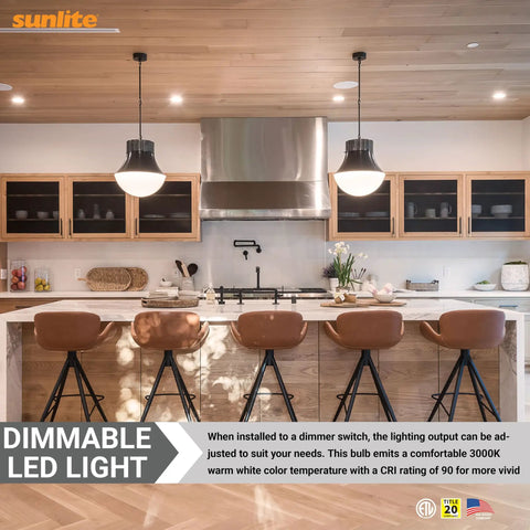 Modern kitchen with two LED PAR30 Short Neck Reflector Light Bulbs 10W 750 Lumens Dimmable E26 Medium Base 3000K warm white