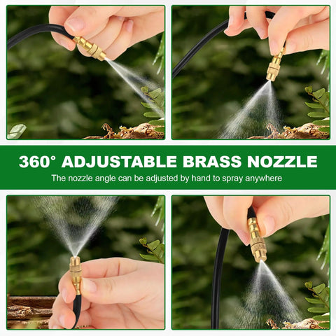 Hands adjusting 360-degree brass nozzles of All In One Drip Irrigation Kit With 100 Foot One Quarter Inch Tubing And 30 Brass Nozzles.