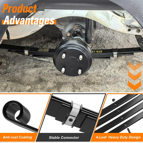 Built To Last Rear Leaf Spring Swap Kit For Club Car Precedent Golf Carts showing 4-leaf heavy duty design with anti-rust coating.