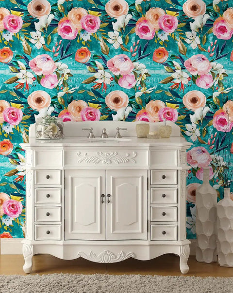 Easy Peel And Stick Floral Wallpaper Teal And Pink For Bedroom And Nursery Removable Textured Wall Cover No Mess Install
