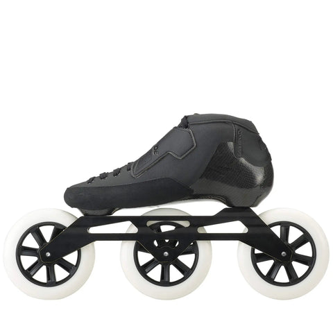 Side view of Powerblade Pro 125 Adult Fitness Inline Skate With Heat Moldable Carbon Boot And 125mm Wheels Marathon Race Style Hand Made In Italy 45 Degree Micro Adjustable Buckles For Secure Fast Performance