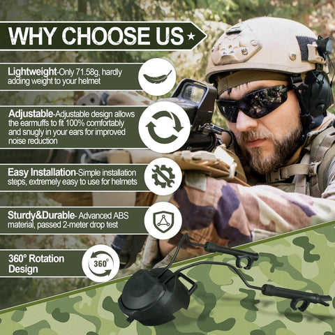 Kickass Drop In Arc Adapter For Peltor Shooting Earmuffs Featuring Dead Smooth 360 Rotation And Locking Tactical Helmet Rail Mount Built For Long Days At The Range In Stealth Black