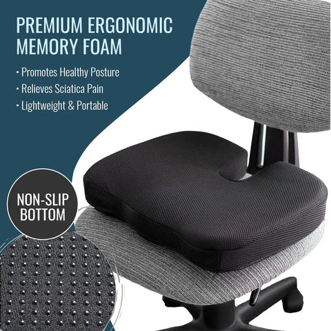Upgraded Memory Foam Coccyx Cushion For Office Chair And Driving Tailbone Pain Relief Ergonomic Seat Pad With Breathable Cover Sciatica Support on gray office chair.