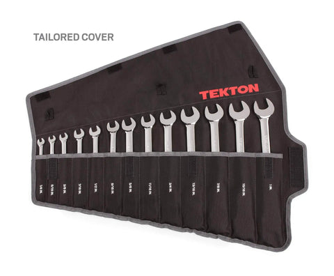 Ratcheting Combination Wrench Set With Roll Up Pouch, Thirteen Piece From One Quarter Inch To One Inch, organized in pouch