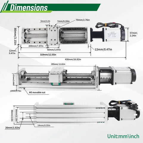 Beefy ZBX80 Plus Servo Linear Actuator CNC Stage With 200mm Stroke dimensions and specifications diagram